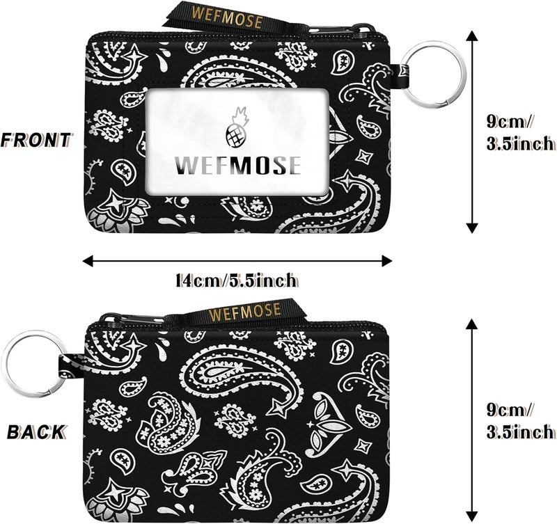 WEFMOSE Small Wallet Keychain with Clear ID Window Zipper Cute ID Case Coin Purse for Women Water Resistant Coin Pouch-Paisley-Black Keychain Wallet - Image 3
